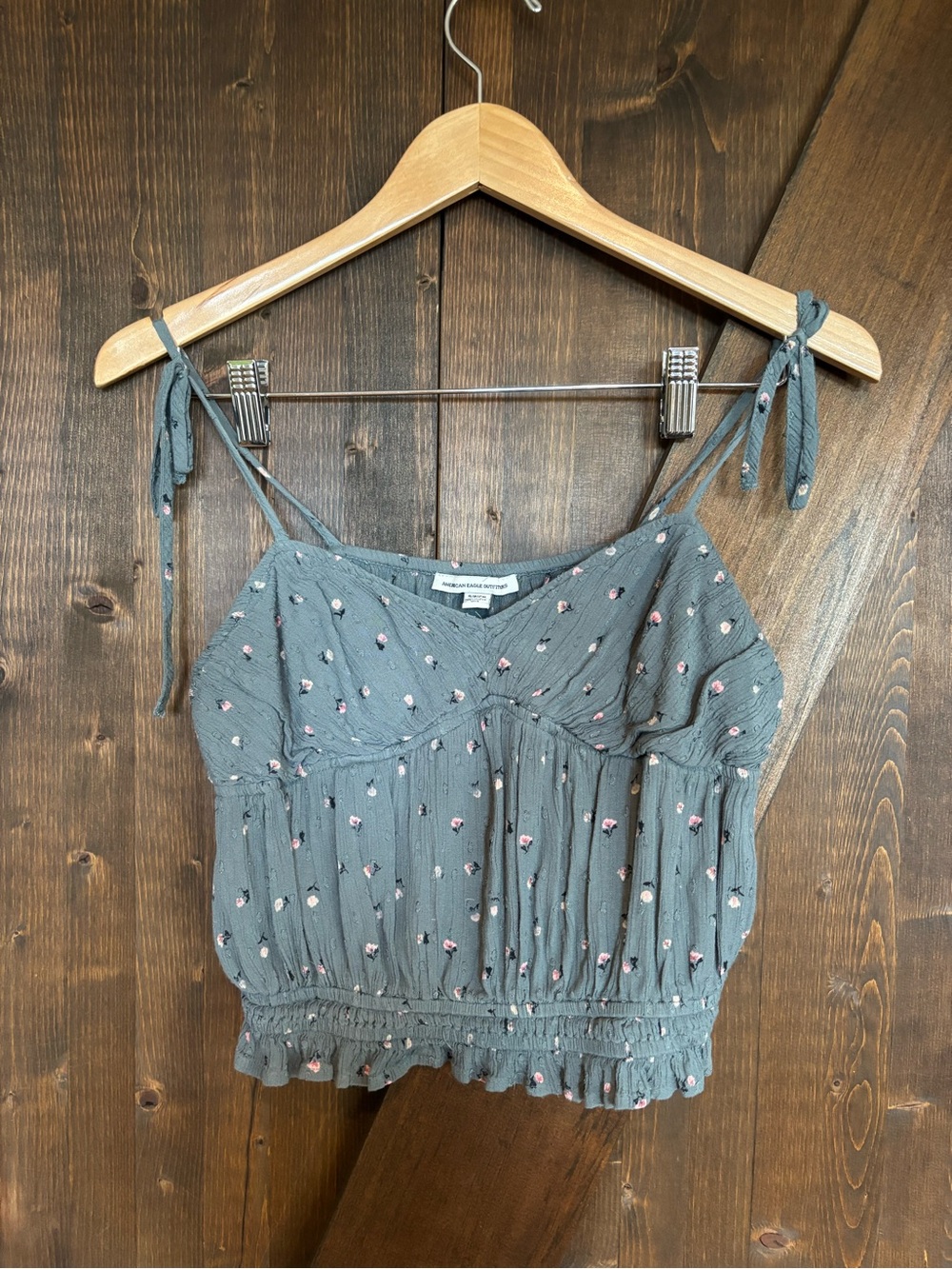 American Eagle Floral Tie Strap Crop Top